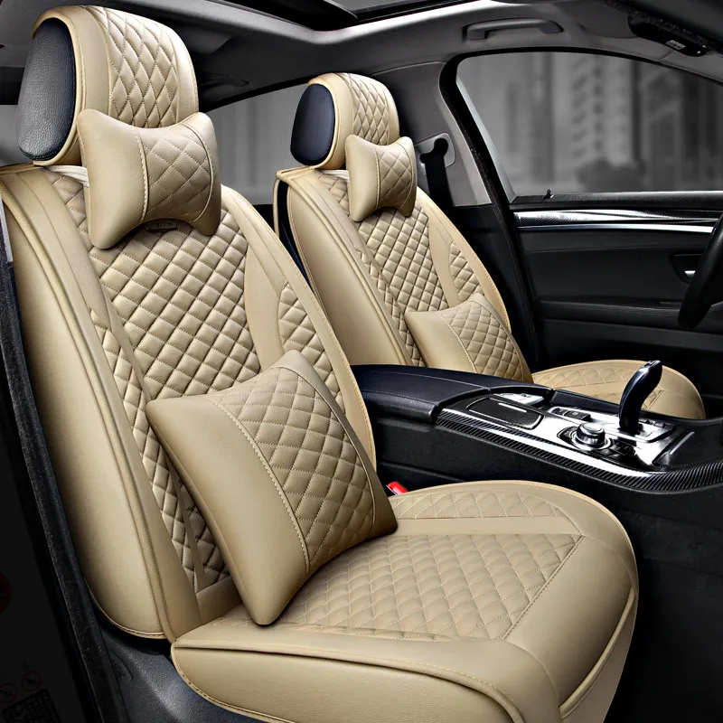 Luxus Auto Sitz Abdeckung Beige Universal PU Leder Auto Sitzbezüge