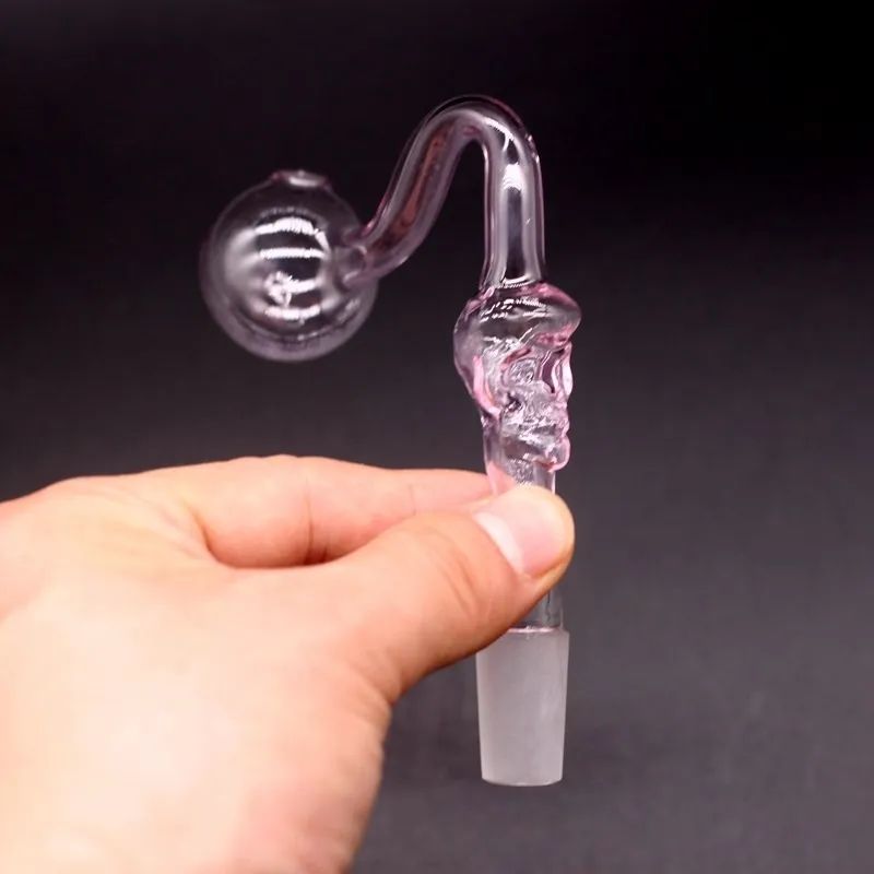 4 kleur gebogen glazen kom stuk waterpijp pyrex olie brander pijp schedel vorm emmer 14mm mannelijke gewricht voor bong roken accessoires