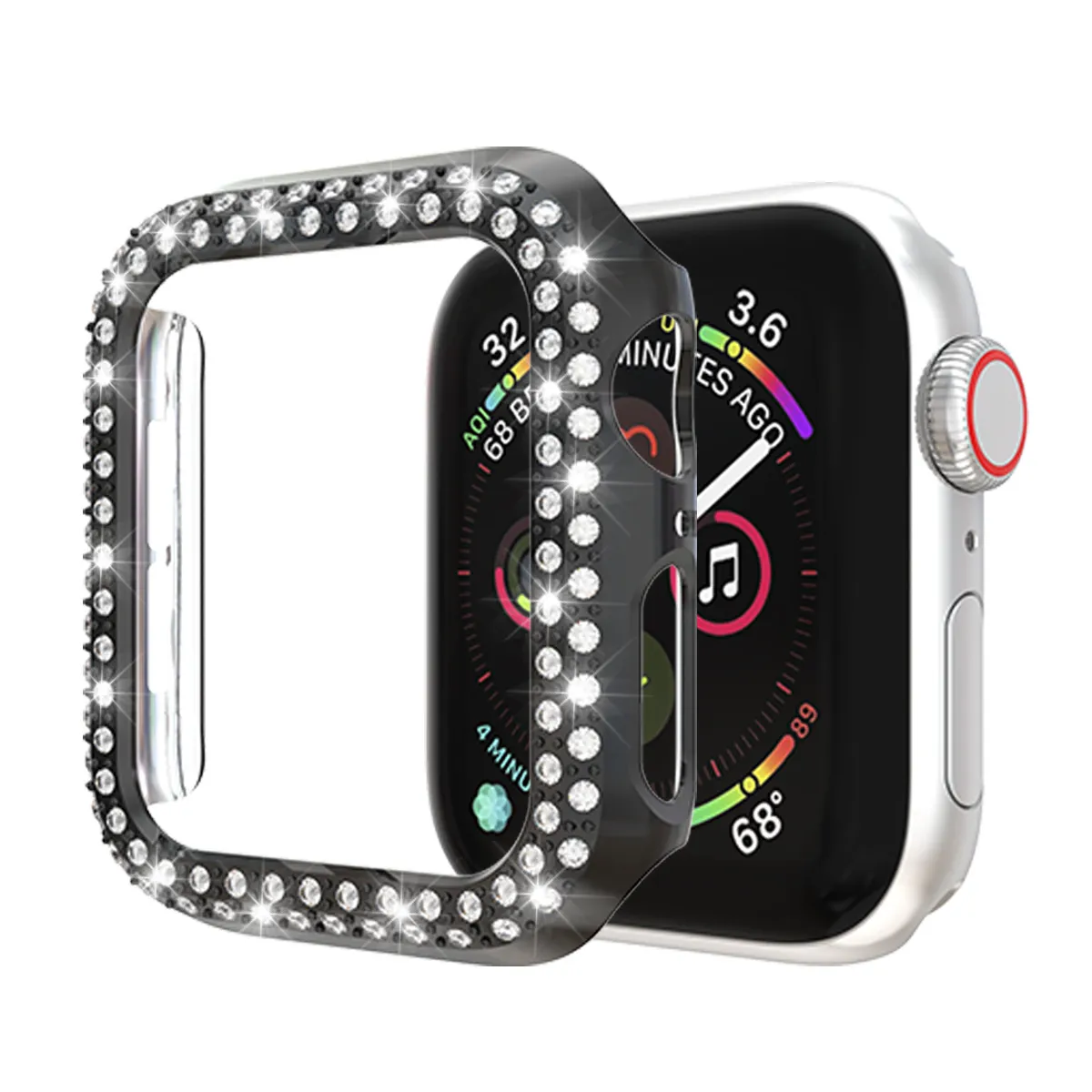 Diamond Watch Cover Luxury Bling Crystal PC Cover för Apple Watch Case Band för Iwatch Series 4 3 2 1 Fall 42mm 38mm Många färger