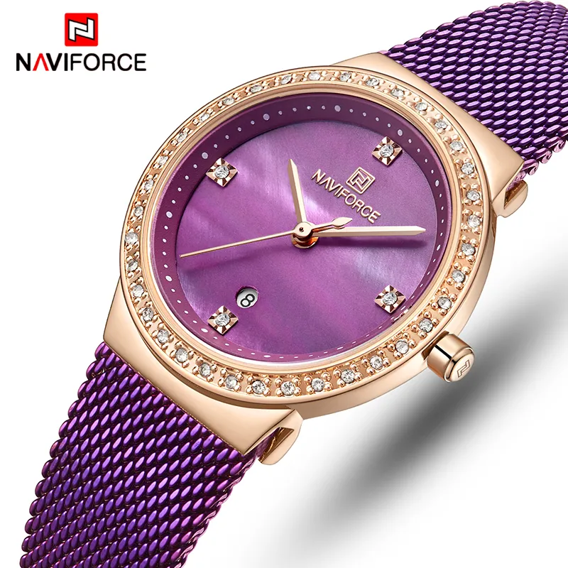 NaviForce kobiety oglądają najlepszą luksusową markę sukienkę mody kwarcowe zegarki damskie zegarki ze stali nierdzewnej randka żeńska Relogio feminino