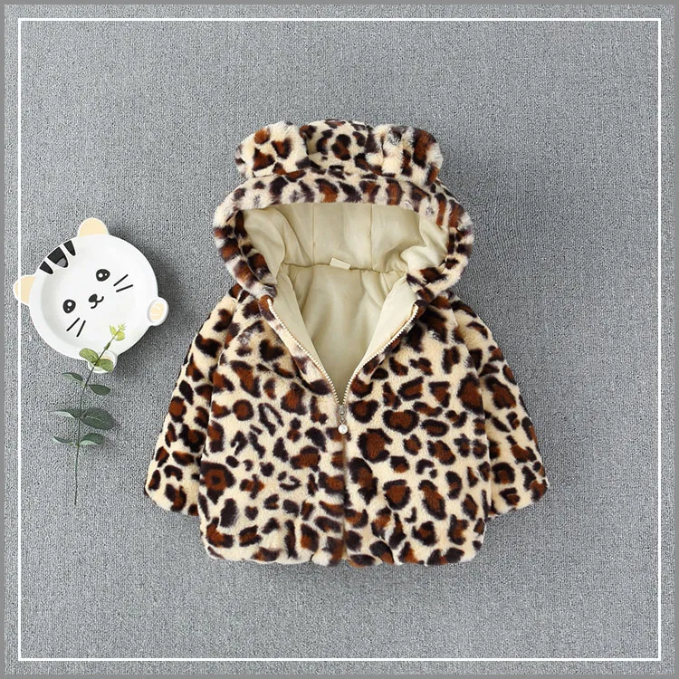 새로운 겨울 소녀 코트 따뜻한 아이 표범 후드가있는 재킷 패션 어린이 outwear 의류