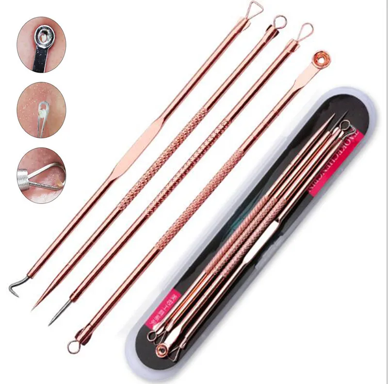 4pcs Blackhead Extrator Ultrassônico Cleanser Rose Gold Gold Black Dots Acne Removedor A agulhas de removedor Definir Black Pontos Pontos de Limpador Ferramenta