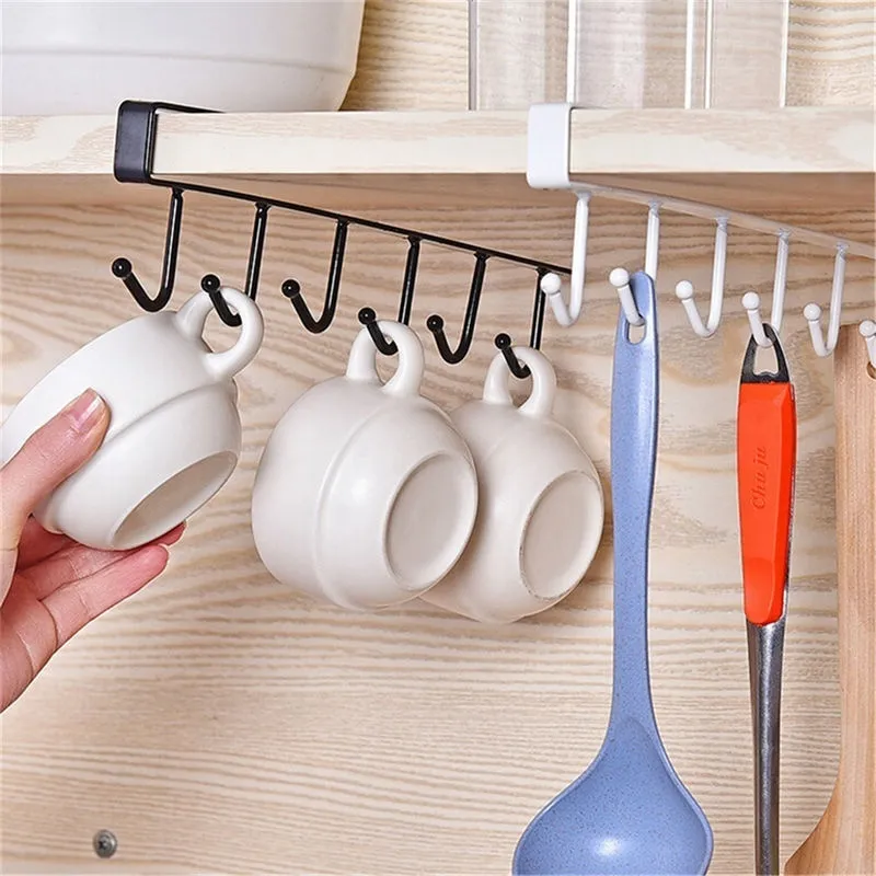 6 Hooks Cup Holder Hang Keukenkastje Onder Plank Storage Rack Organizer