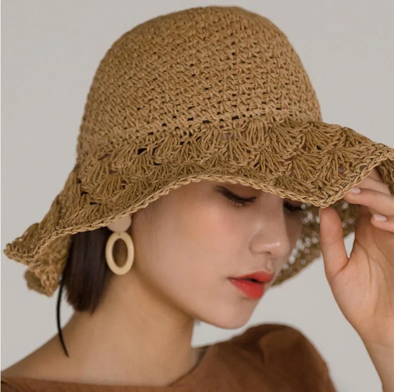 Breathable Foldable Straw Crochet Wide Brim Hat With Large Brim