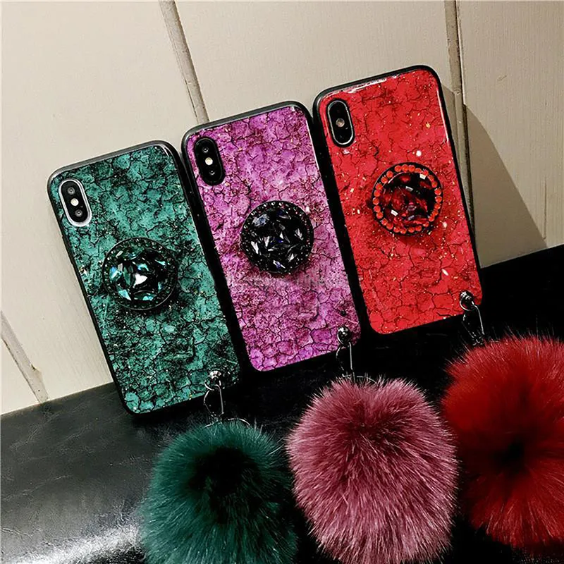 Diamond Holder Marmor Glitter Bling Telefon Väska till iPhone111 Pro Max XR XS Max 6 7 8 Plus Samsung A20 A30 A40 A50 A60 A70