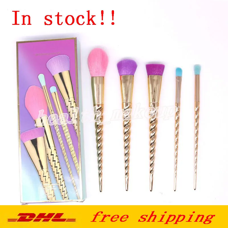 Makeup borstar sätter kosmetikborste 5 st Ljusa färger Rose Gold Spiral Shank Make Up Brush Skruv Verktyg Kontur Box DHL Gratis frakt