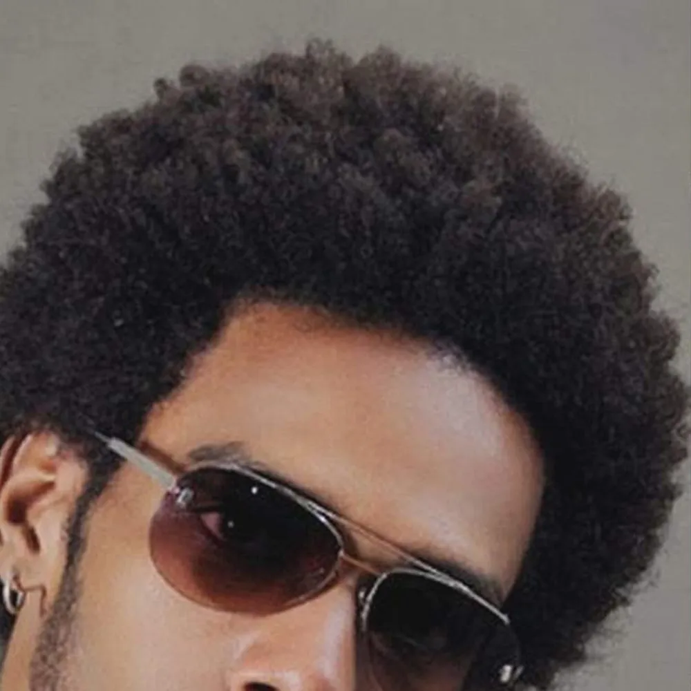 Afro Curly Toupee Super Thin Based Men's Wig 100% Human Hair Q6 Base PU och Swiss Lace Toupee