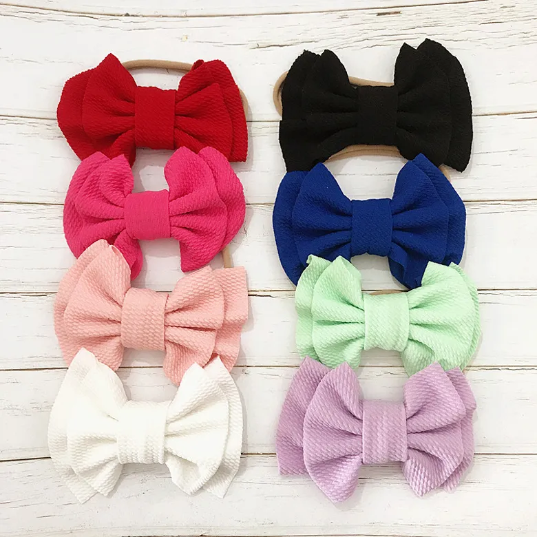 Kız bebekler Bebek Çocuk Elastik Kafa Kafa sarar Bow-düğüm Saç Aksesuarları Bow Hairband ToddlerKnotted Naylon Turban ücretsiz gönderim