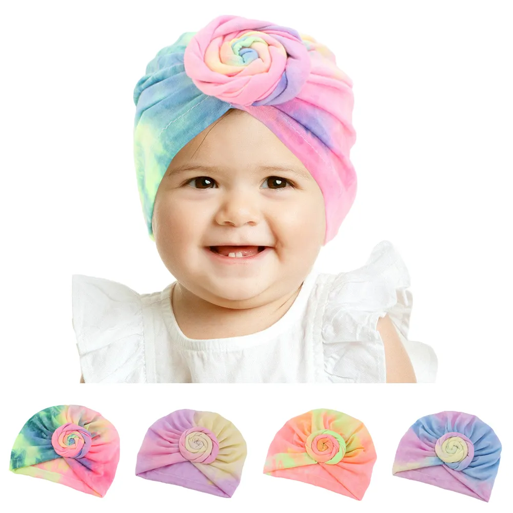 Spädbarn nyfödda baby tjejer pojke hatt turban cap tie-färgade barn toddler twist knot caps beanie bonnet headwear head cover scarf wrap