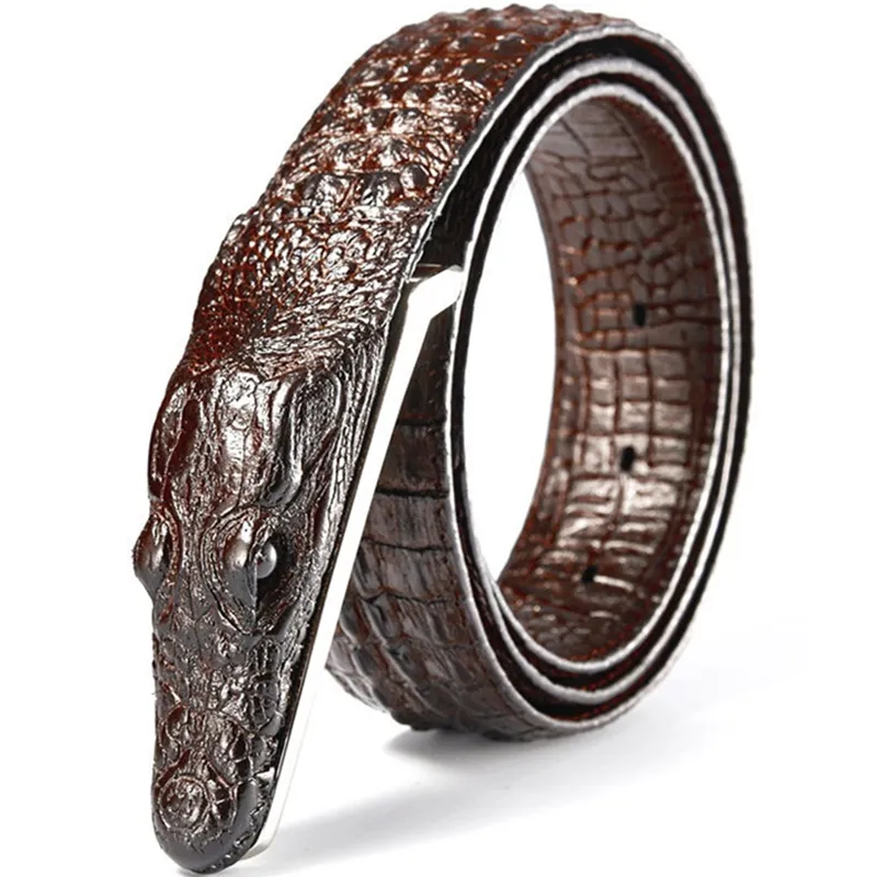Мода мужской ремень крокодиловый узор натуральный кожаный ремень бизнес случайные моделирования крокодил ремень аллигатор головы подарок для мужчин Y19051803