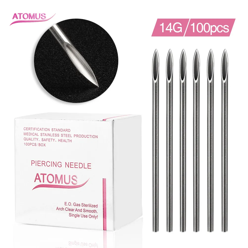 100 Sterile 14G Disposable Piercing Needles Nepenthes For Ear, Nose