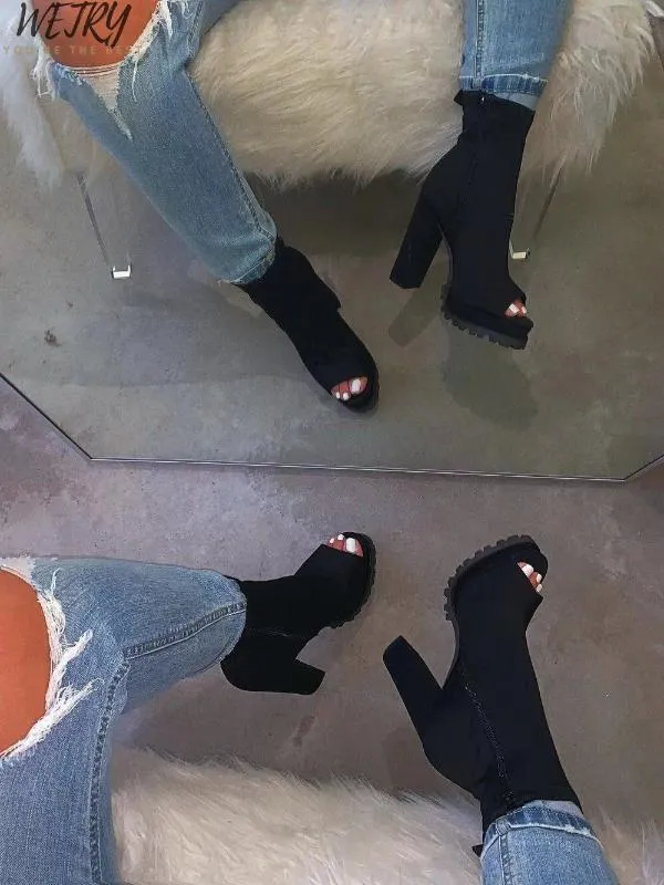 2020 kvinnor transparenta sandaler damer högklackade tofflor godis färg öppna tår tjock häl mode kvinnlig glidor sommarskor