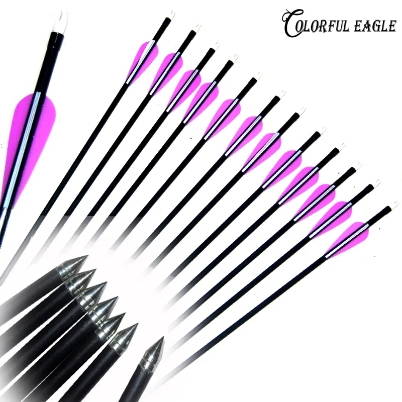 Bileşik Olimpik Yay için 12PCS / sürü 31.5" 30" 29" 28" Okçuluk Hunter kertiklerinin Fletched Çelik Fiberglas Oklar Target Practice çekim ok