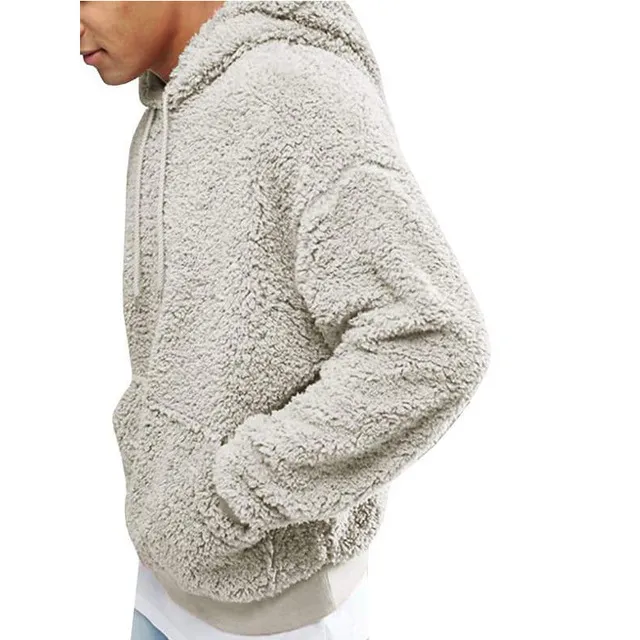 Uomo Hoodie del panno morbido maglione di svago Pullover Warm Felpa con coulisse casuale peluche Tops con tasche