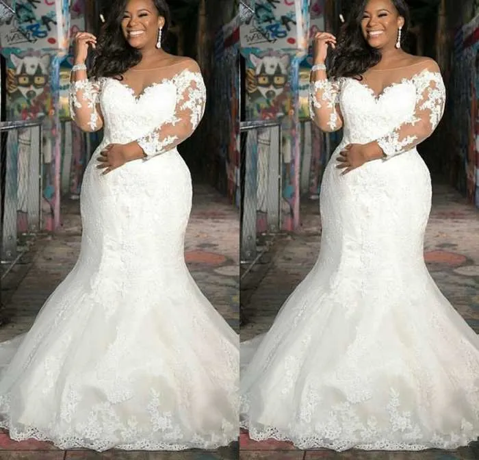 Plus Size Mermaid Lace Overskirt Wedding Dress With Detachable Train, Long  Sleeves, Sweetheart Neckline, And Trumpet Design Vestidos De Novia From  Verycute, $61.85 | DHgate.Com