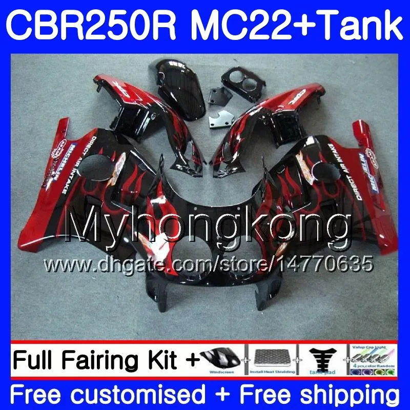 Injektion + Tank för Honda CBR 250RR CBR250RR 90 91 92 93 94 263HM.25 MC22 CBR 250 CBR250 RR Red Flames Hot 1990 1991 1992 1993 1994 Fairing