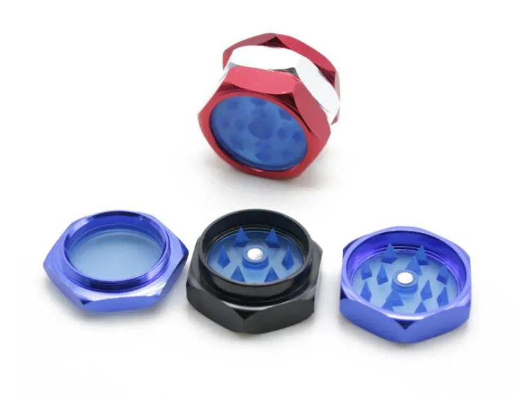 Hexagonal nut 3-layer cusp-tooth aluminium alloy smoke grinder Plastic shell manual metal smoke grinder