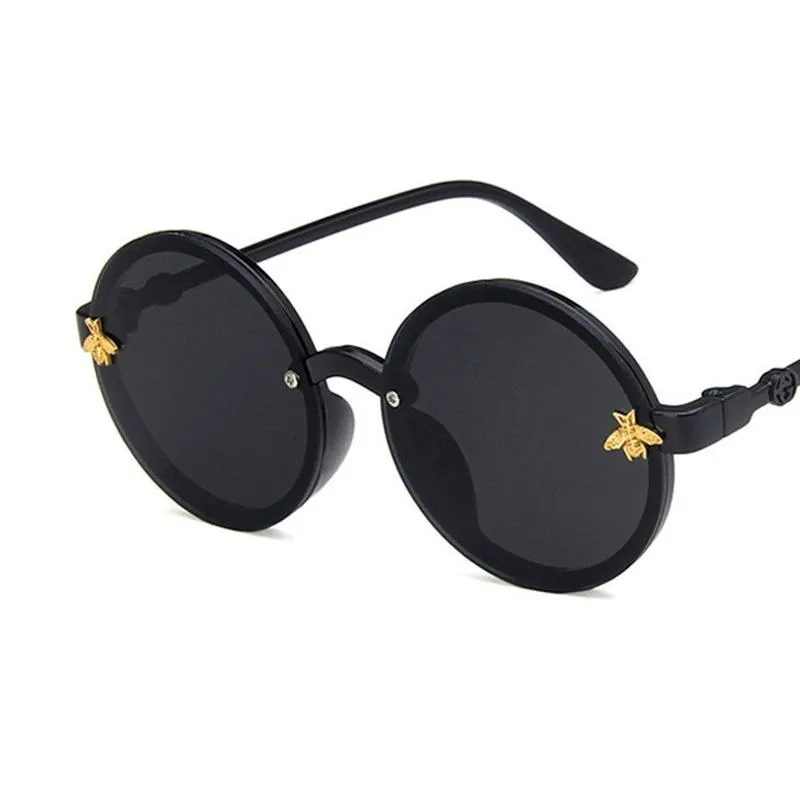 Bonito pequena abelha redonda óculos de sol crianças steampunk meninos meninas luxo vintage crianças óculos de sol oculos lentes gafas de sol uv400