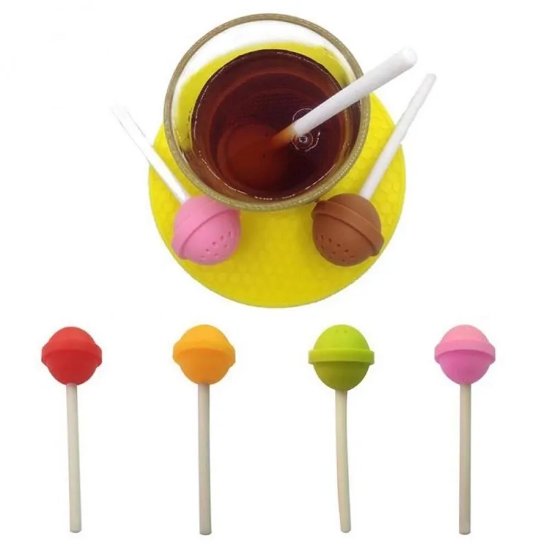Matkvalitet Silikon Candy Color Lollipop Tea Infuser Reusable Tea Strainer Filter Teaware 5 Färger WB1889
