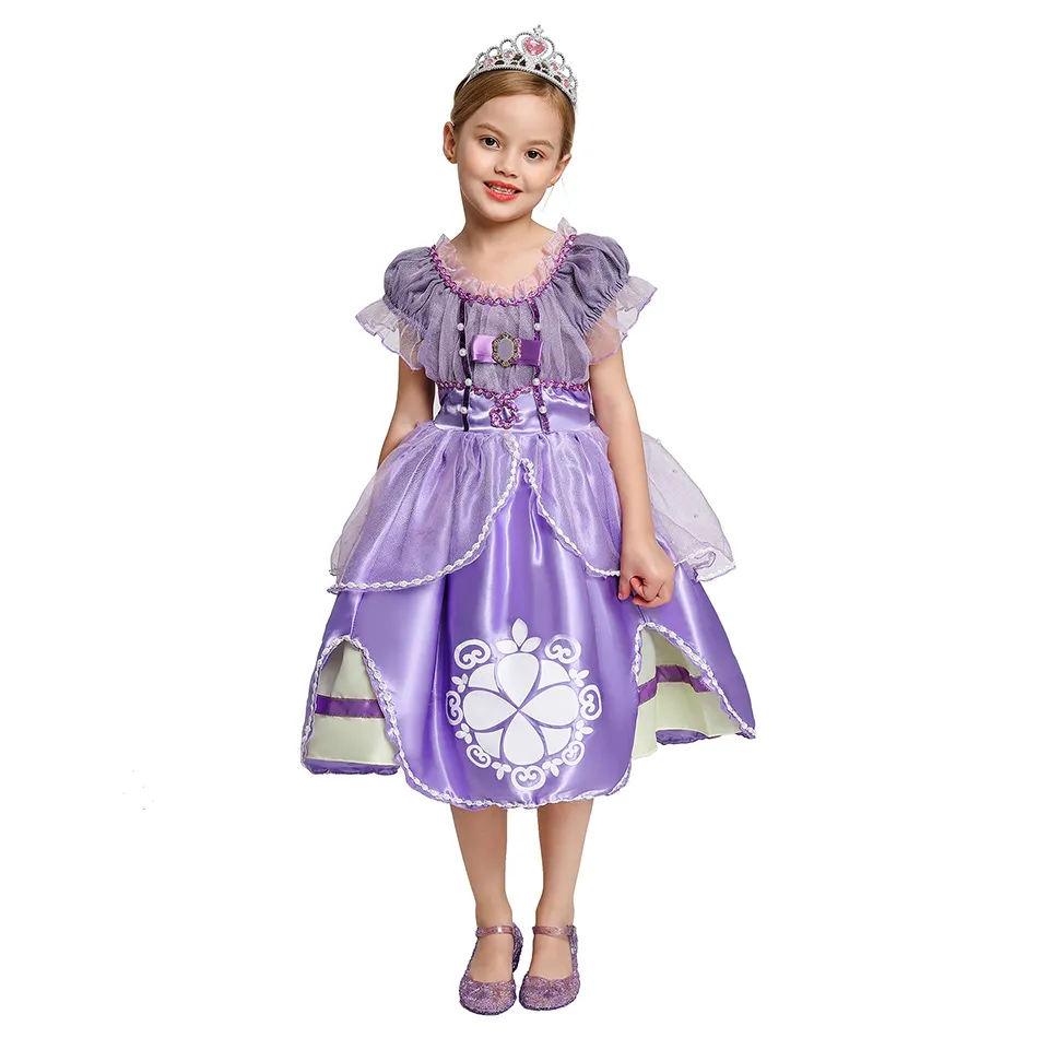 vendita all'ingrosso! Perle che bordano Sofia Princess Costume per bambini 5 strati Floral Sophia Party Gown Girl per Halloween Fancy Dress up Outfit Clothes