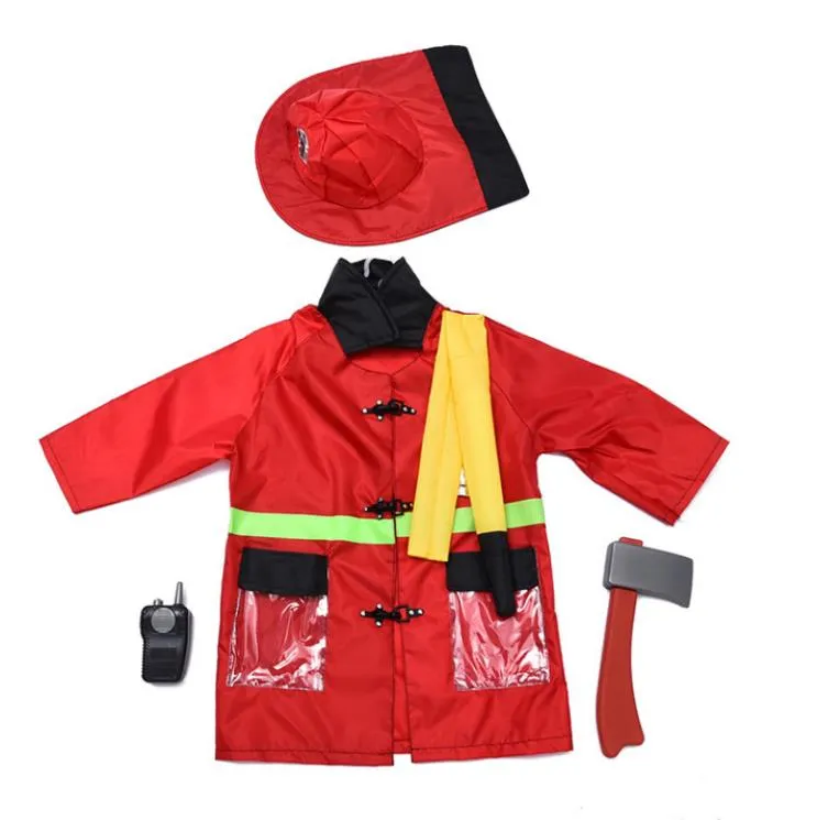 Kids Fire Chief Costume Halloween Cosplay Fireman Dress Up Set Fire Fighter Outfit Pretend Role Play Firefighter Gifts for 3-7 Year children