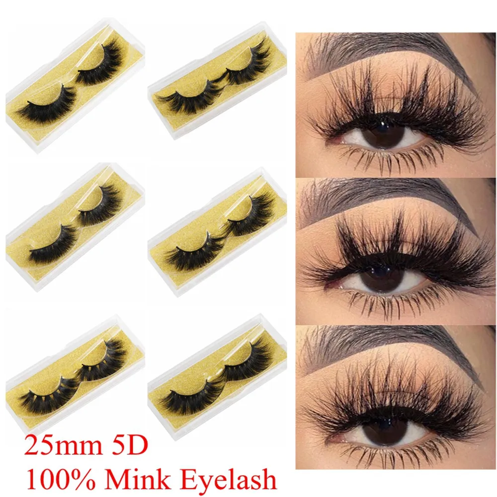 100% Mink Wimpers 25 mm Piekerige Pluizige Nep Wimpers 5D Make-Up Grote Volume Kriskras Herbruikbare Valse Wimpers Extensions Beauty fashion Tool