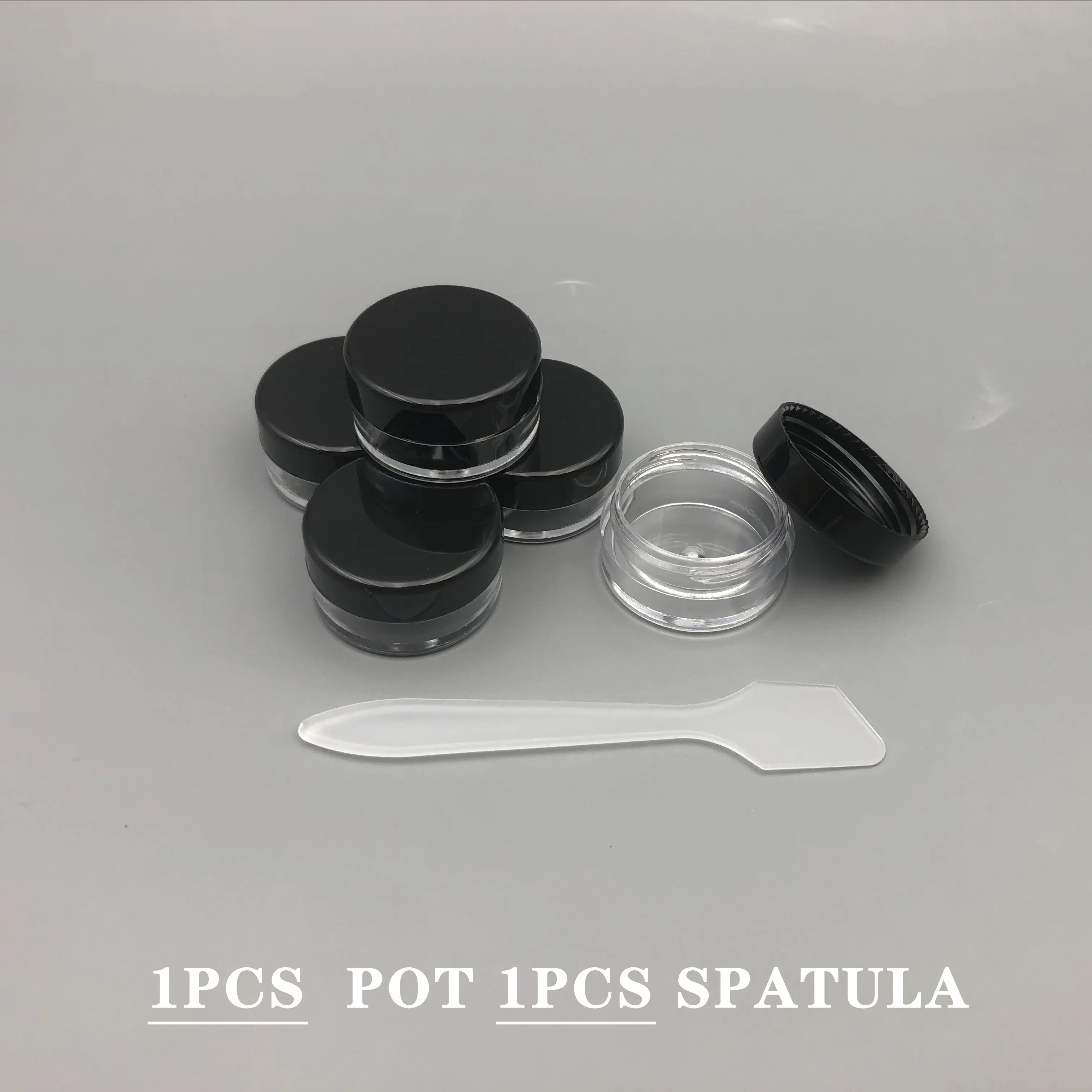 5 Gram Plastic Pot Jars 5 ML Jar Cosmetic Containers Sample Empty Container Clear Plastic Refillable Containers Screw Cap Lids W/ Spatula