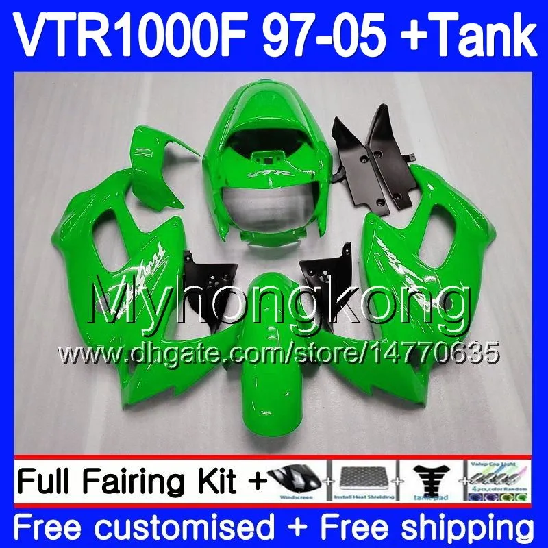 Body For HONDA SuperHawk VTR1000F 97 98 99 00 01 02 256HM.6 VTR1000 F VTR 1000 F 1000F Glossy green 1997 1998 1999 2000 2001 2002 Fairing