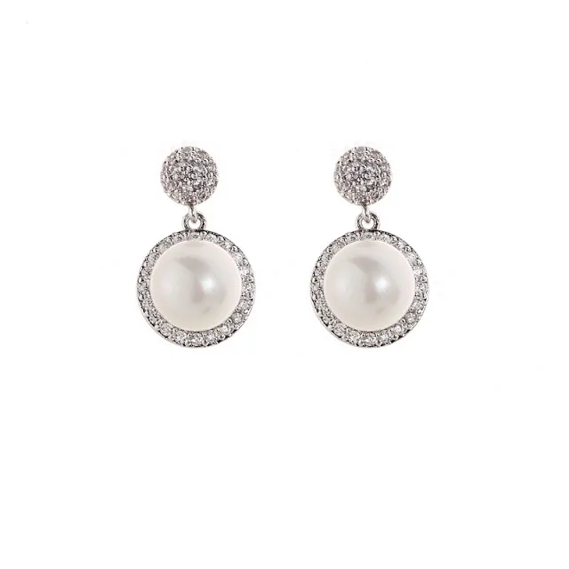 All'ingrosso-Molto bello designer di lusso di moda dolce scintillante diamante strass eleganti orecchini di perle per donna argento pin