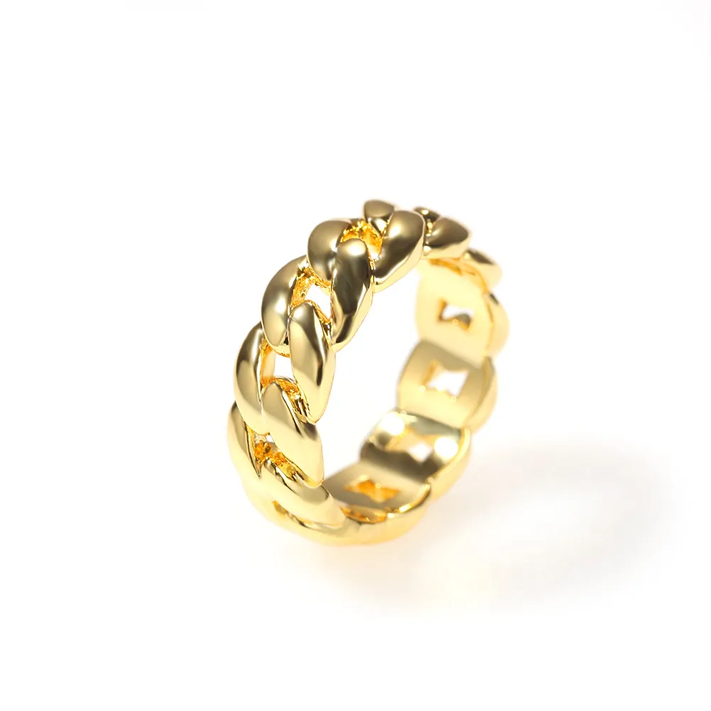 Solid Gold Plated Copper Men And Women Cuban Link Ring Micro Chain Link Rings Hip Hop Couples Rings