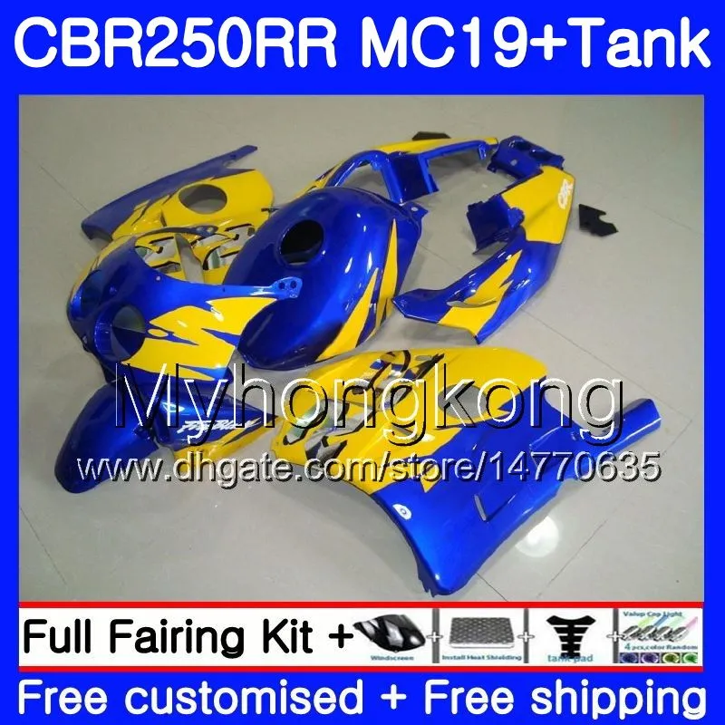 Corps de moulage par injection + réservoir pour HONDA CBR 250RR 250R CBR250RR 88 89 261HM.20 CBR 250 RR MC19 CBR250 RR 1988 1989 Kit de carénage lumière bleue jaune