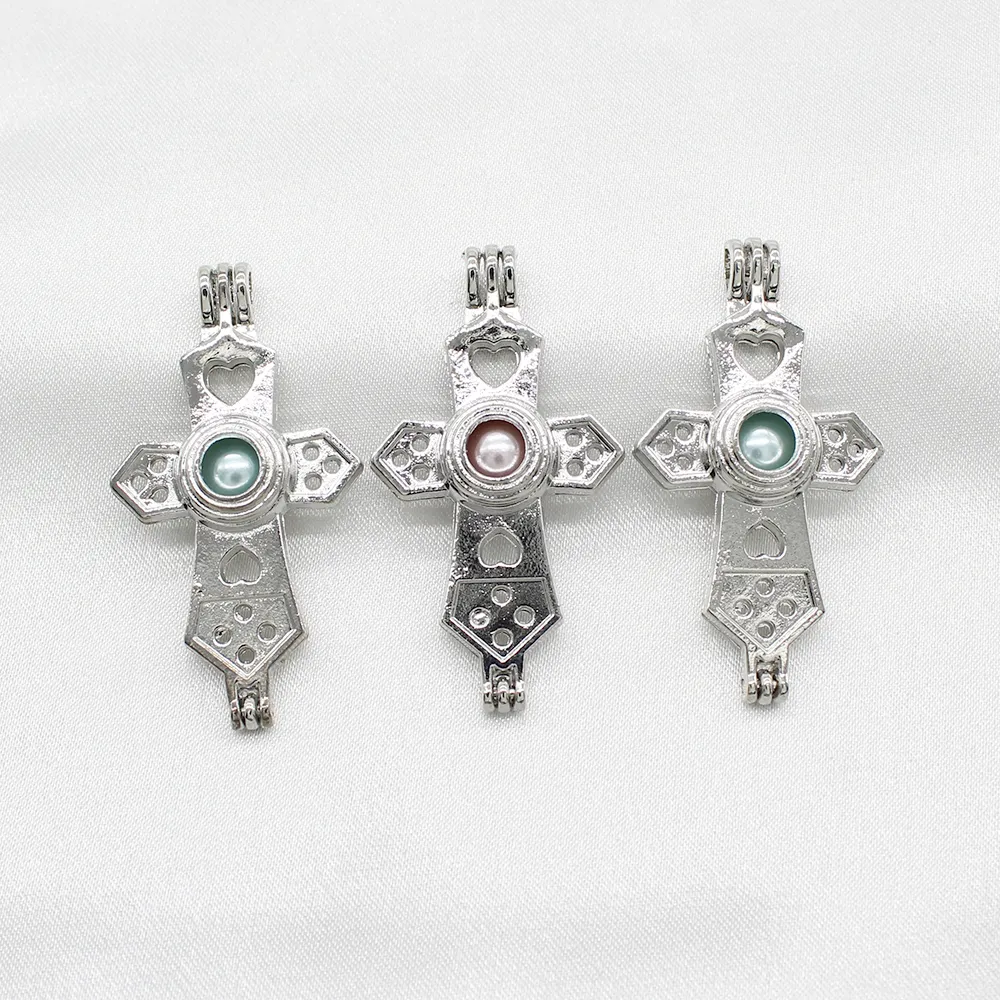 10 stücke Silber Religiöse Kreuz Liebe Perle Käfig Schmuck Machen Charms Perle Medaillons Anhänger Parfüm Ätherisches Öl Diffusor Halskette