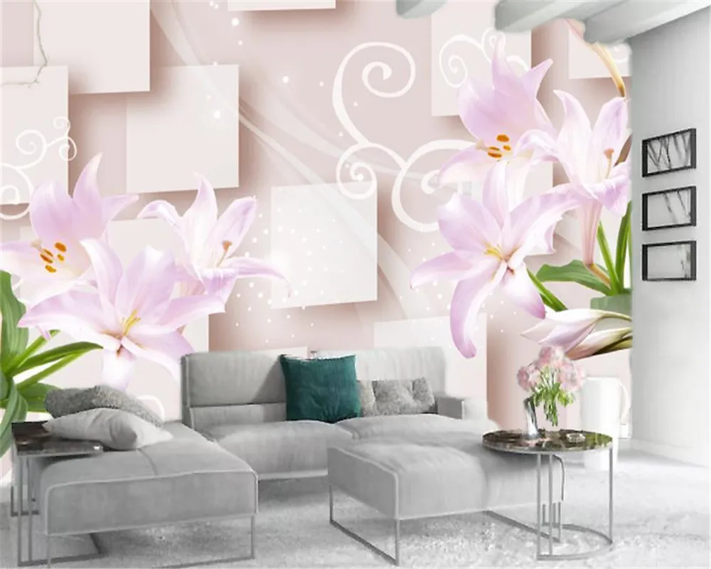 Custom 3d Flower Wallpaper Geometric Square Dreamy Delicate Flowers Custom HD Romantic Silk Environmental Wallpaper