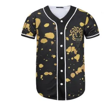 2020 여름 착용 남성용 야구 유니폼 반팔 3D 블랙 레드 포인트 패션베이스 플레이어 저지 야구 셔츠 탑스 버튼