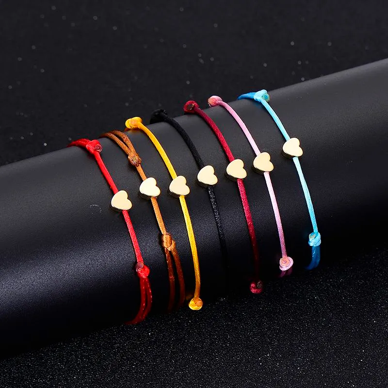 Bracelet coeur couleur or bijoux faits à la main en argent corde multicolore Bracelet porte-bonheur à cordes réglables pour femmes enfants