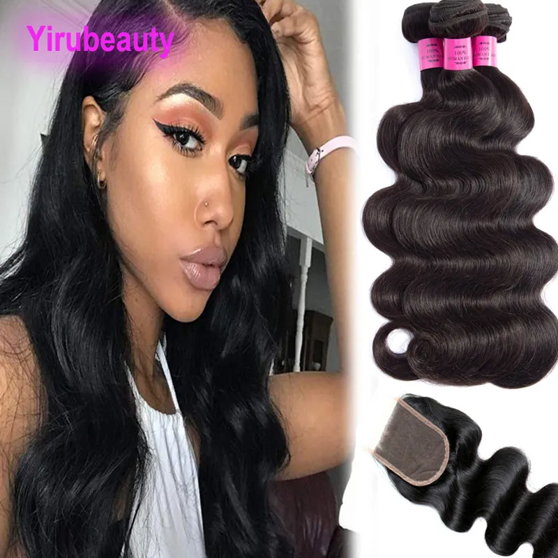 Indian Virgin Hair 4 Bundles With 4X4 Lace Closure Body Wave 5 Piece Wholesale Hair Extensions With Four By Four Closures Natural Color
