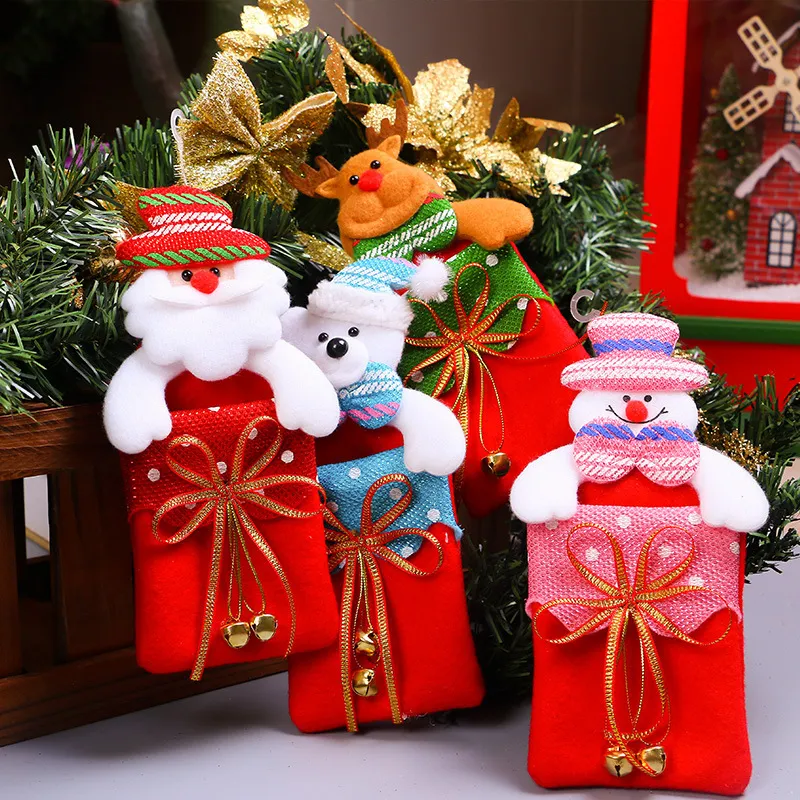 Sacchetto di caramelle natalizie Borsa regalo di calzini di Babbo Natale in feltro Borsa regalo di campana in tessuto non tessuto di Natale per bambini Decorazione da appendere all'albero di Natale