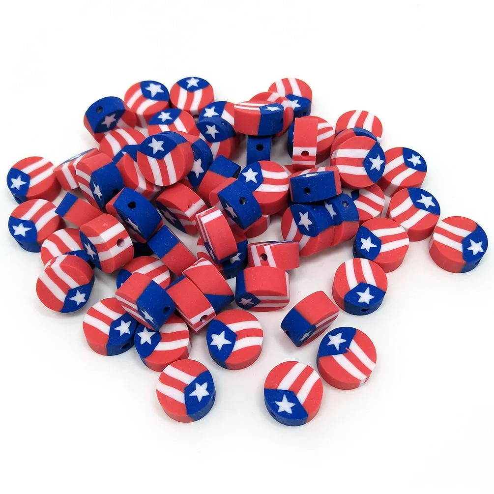 3 Styles 300pcs par lot Perles de drapeau national en argile ronde d'Amérique Puerto Rico et UK Taille en 10mm de diamètre pour bijoux DIY