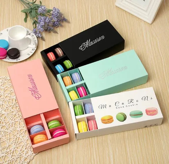 Kolorowe Macaron Box trzyma 12 wnęki 20 * 11 * 5 CM Pakowanie żywności Prezenty Papierowe Pudełka do Piekarni Cupcake Snack Candy Biskloit Muffin Box
