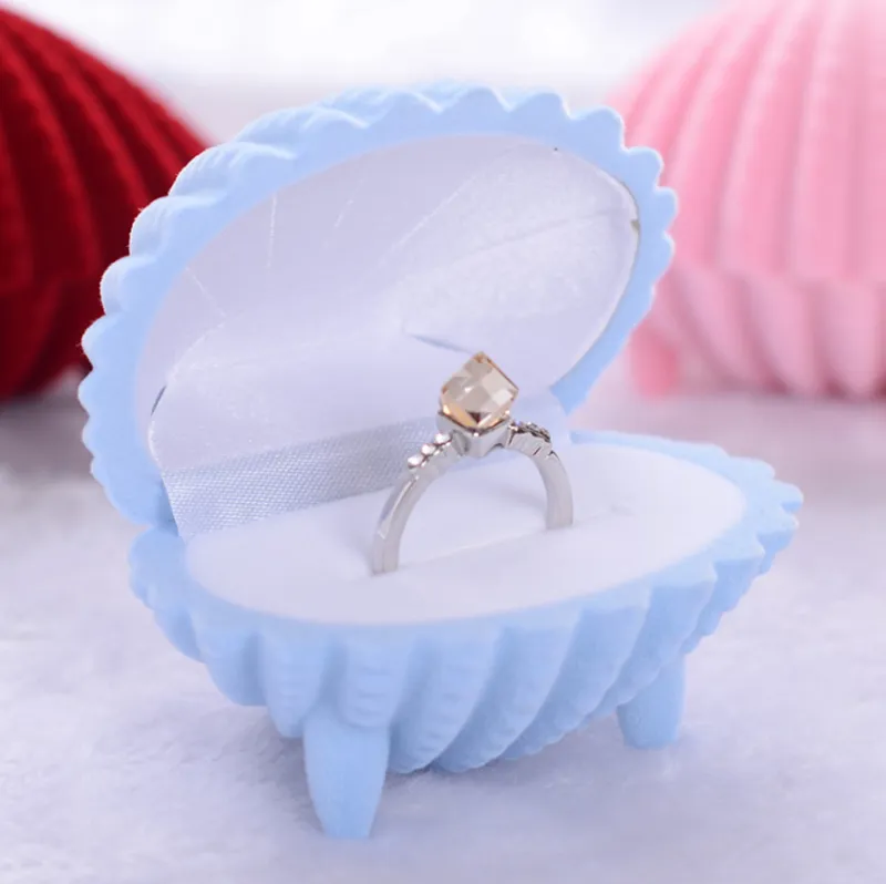 Shell Shape Ring Box Velvet Display Gift Boxes Jewelry Holder Wedding Engagement for Earrings Necklace Bracelet