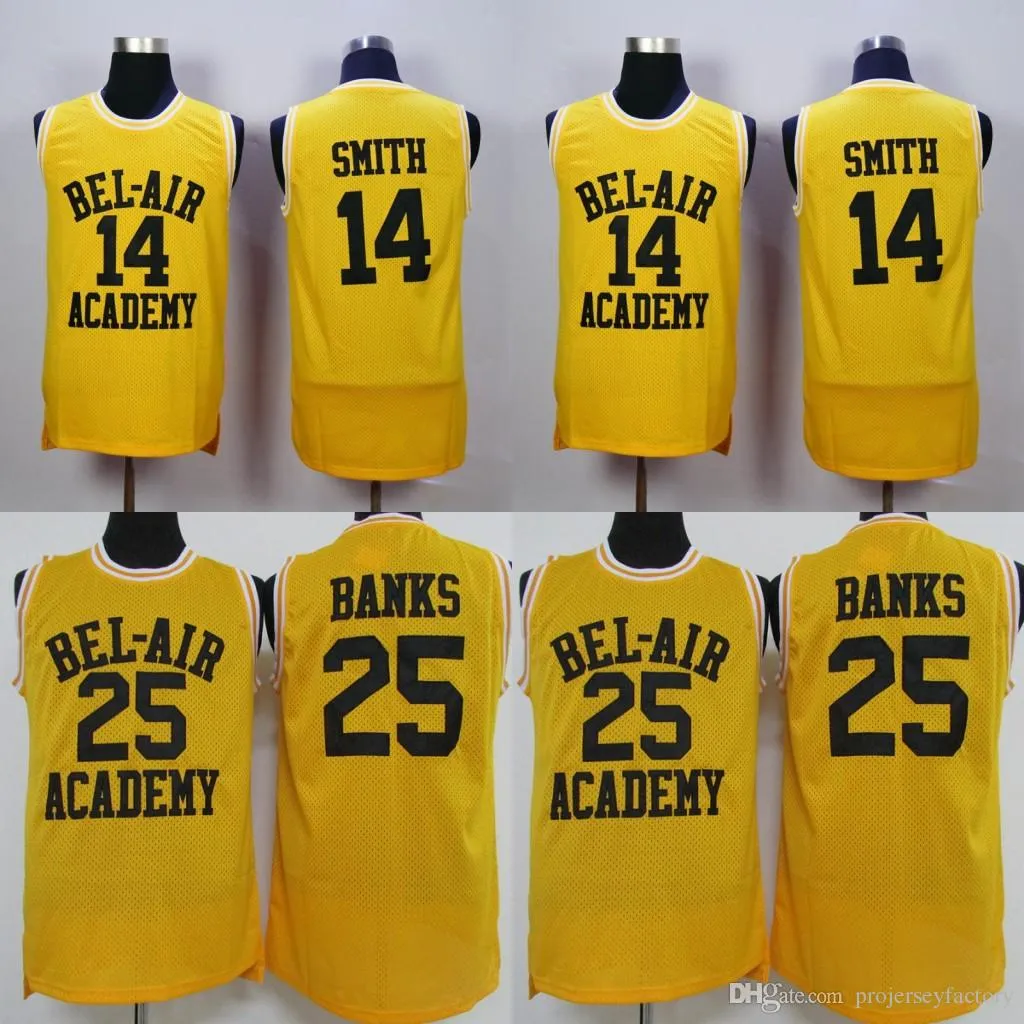 14 WILL SMITH Jerseys The Fresh Prince 25 Carlton Banks Jersey Basketball BEL AIR Academy Movie retro basketball Yellow Black Green Shirt