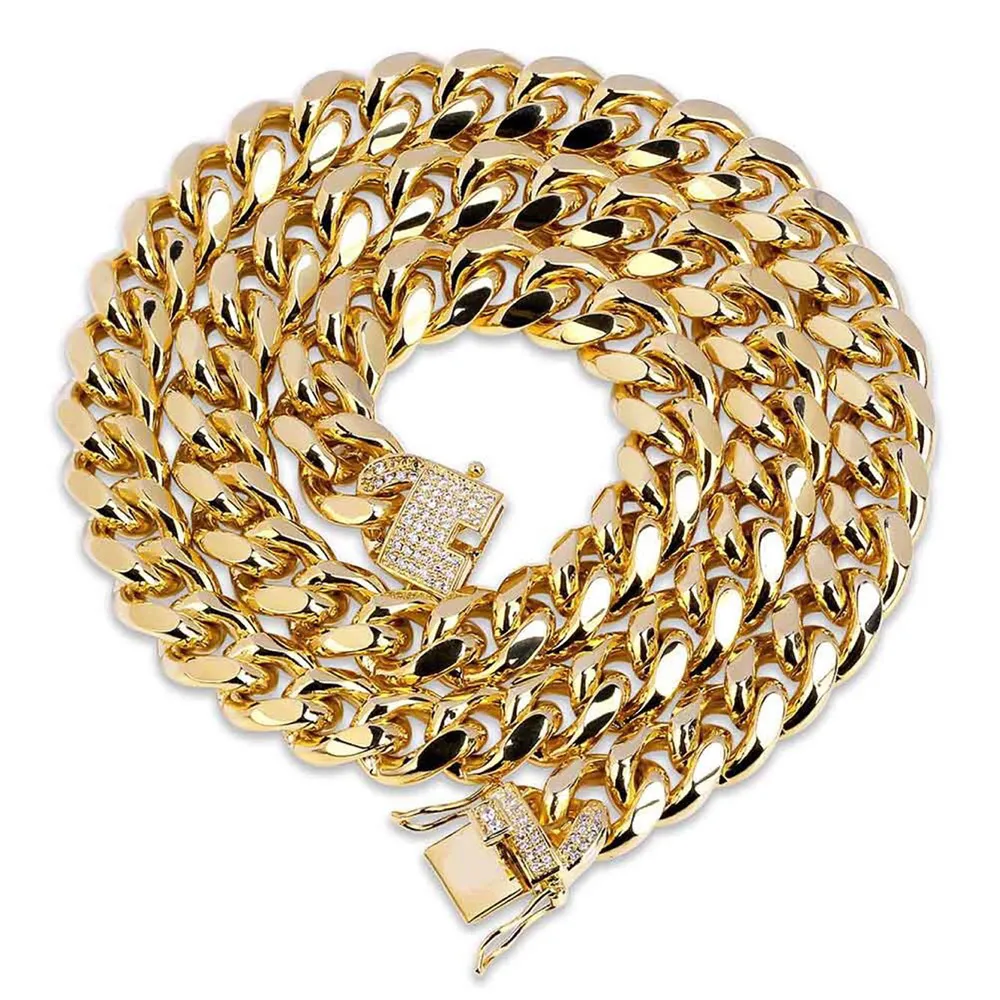 Cadeia de ligação cubana de 12 mm para colar de colar de ouro Hip Hop Jewlery Smoothing Smooth