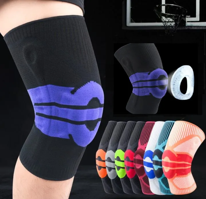 Sport Kneepad Andningsbar Silikon Strikkad Elastisk Kompression Kneepad Shinguard Fitness Patella Belt Män Kvinnor Fotboll Fotboll Basket