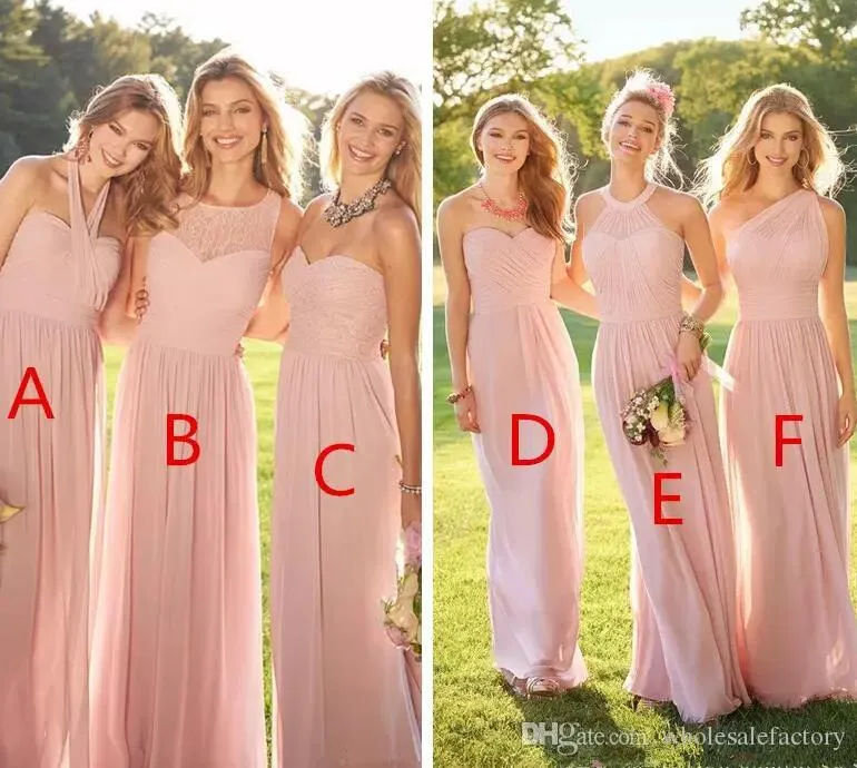 Ucuz Uzun Gelinlik Modelleri Mix Style Halter Bir Omuz Şifon Düğün Konuklar Hizmetçi Onur Elbiseler Elbiseler De Demoiselle d'Honneur