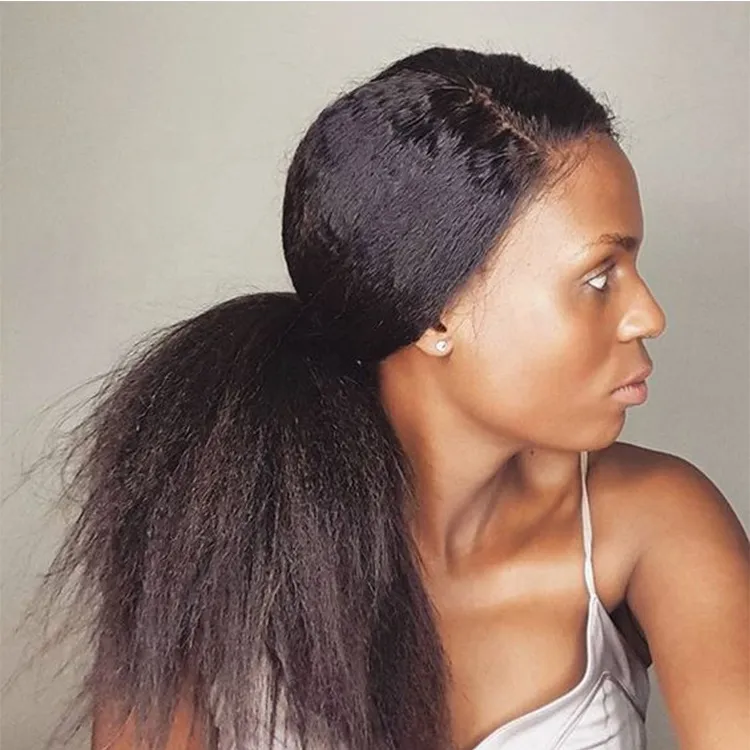 Menselijk haar Paardenstaart Kinky Straight HairPieces Virgin Braziliaanse Haar Iatian Yaki Rechte Wrap Rond Paardenstaarten Hair Extensions