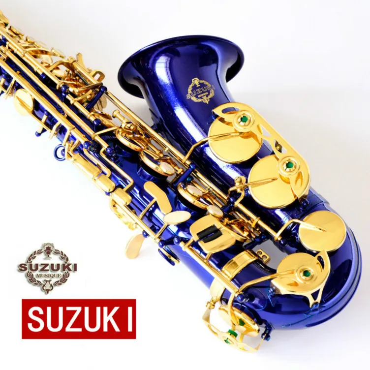 Haute qualité SUZUKI Alto Mib Tune Saxophone E-flat Performance Instruments de musique Laiton Bleu Saxophone avec étui Embouchure