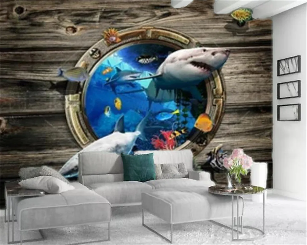 Customized Ferocious Shark 3d Wallpaper Living Room Bedroom TV Background Wall Wallpaper