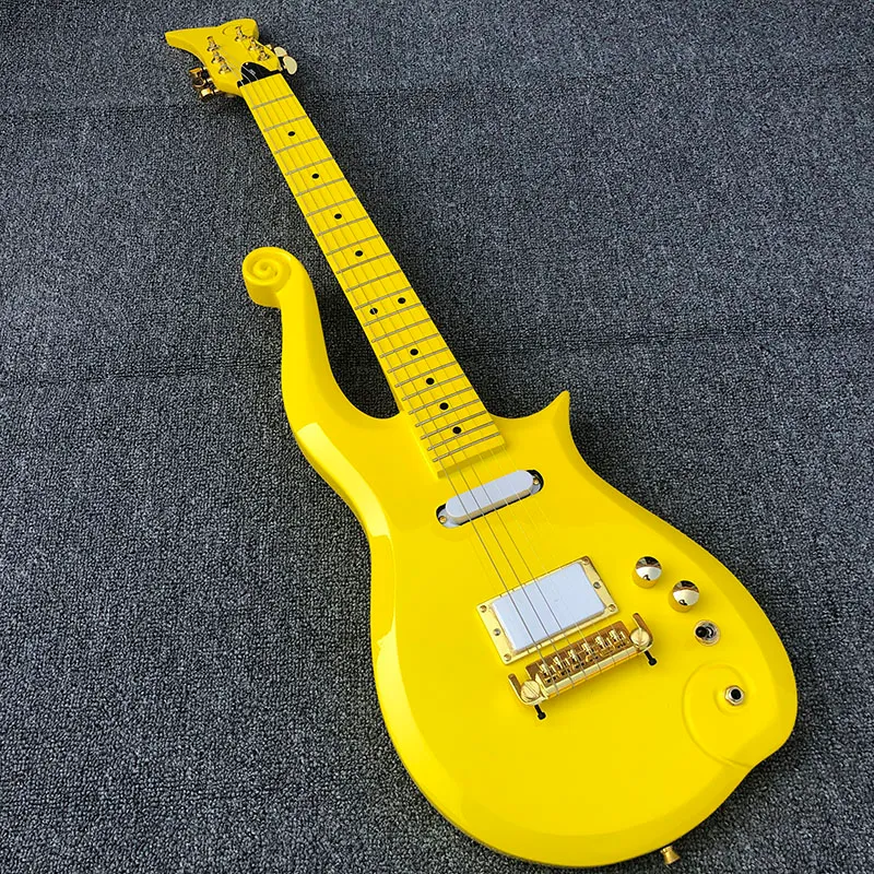 Rare Diamond Series Yellow Prince Cloud Guitare électrique Corps en aulne, manche en érable, incrustation de points noirs, cordier enveloppant