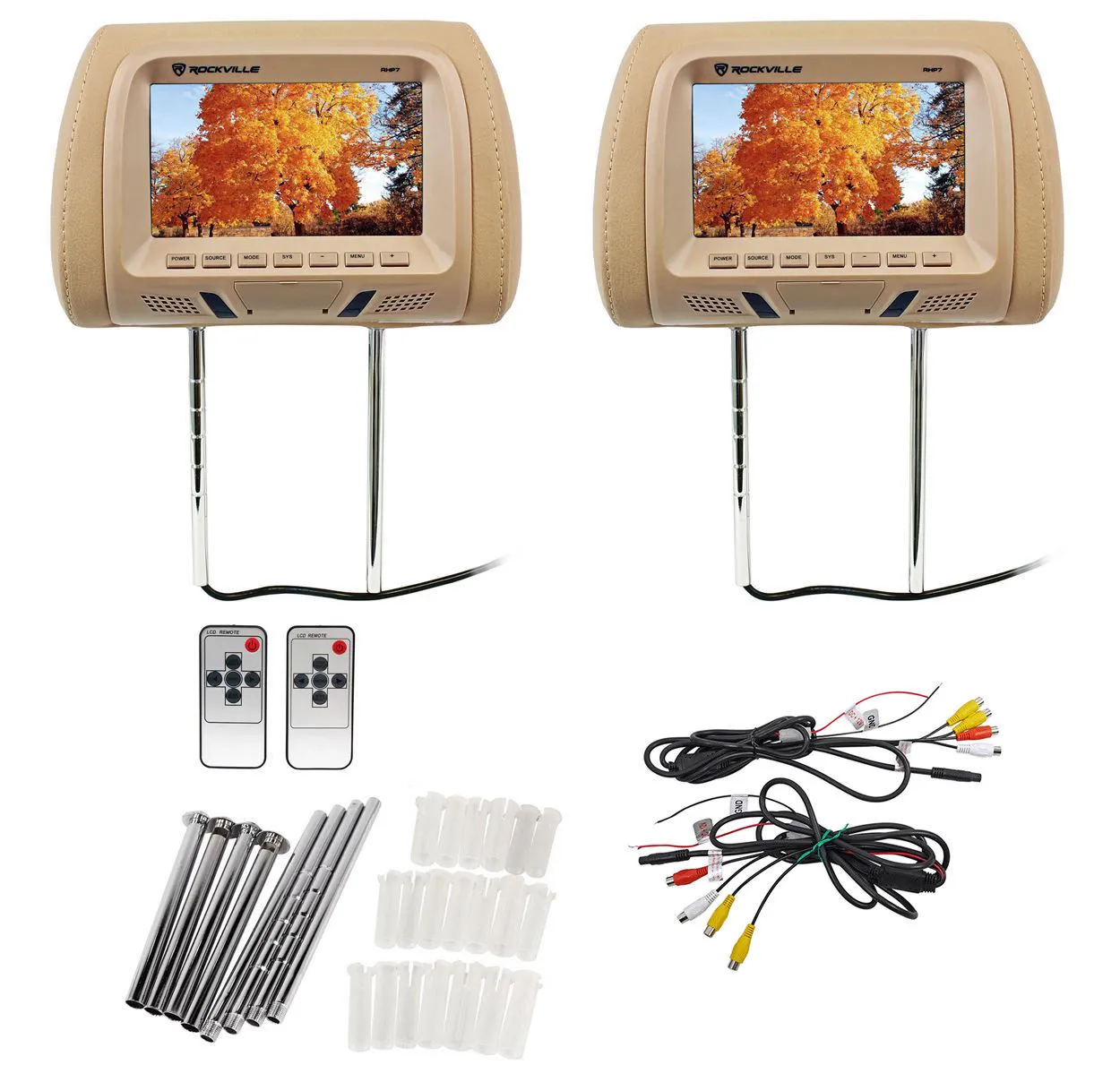 NEW Pair RHP7 BG 7inch Beige TFT LCD Car Headrest TV Monitors W