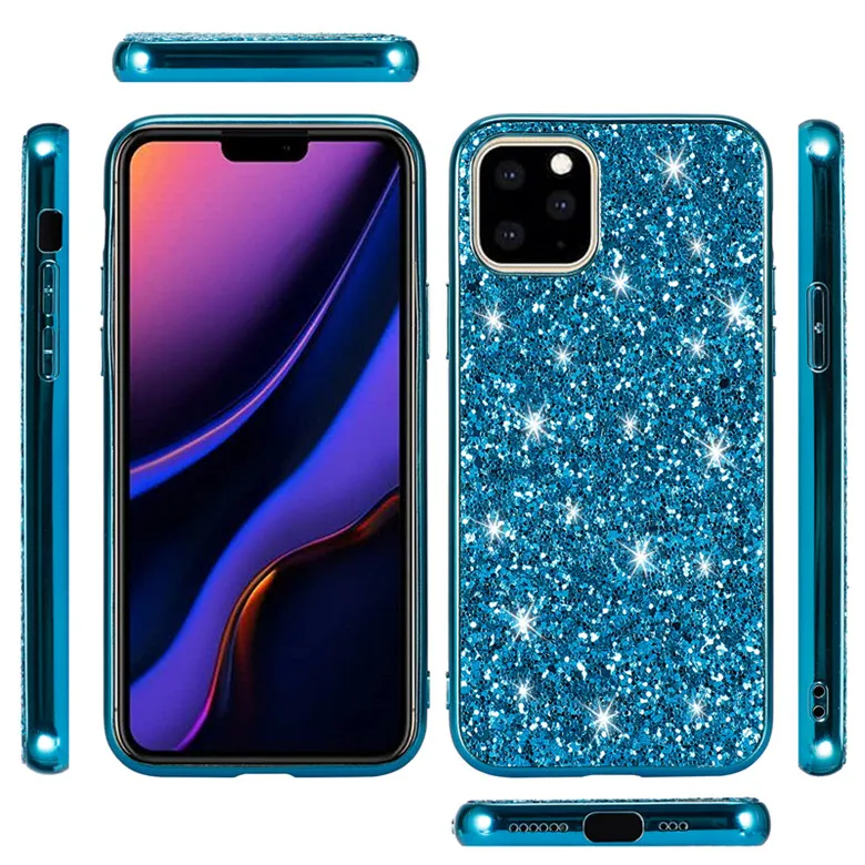 Anti-queda chapeamento completa protecção Bling Glitter Back Cover Shinning diamante Telefone Shell para Samsung M10 M20 A10E A20E A30 A40 A50 LG Stylo5